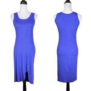 Heather Women's Purple Soft Ribbed Slim Sleeveless Knee Length Tank Dress